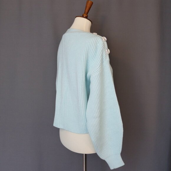 ADEAM Oversize XS Light Blue Sailing Sweater Crop Button Shoulder - Picture 4 of 13